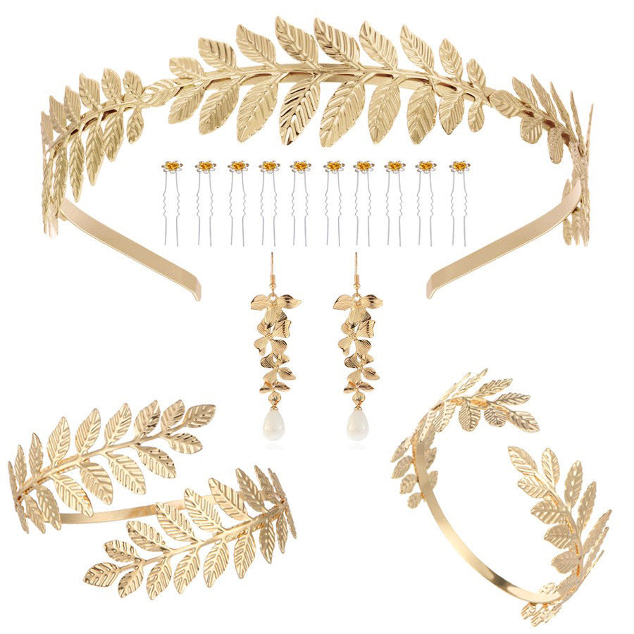 Wholesale European and American Bride Golden Leaf Leaf Headband